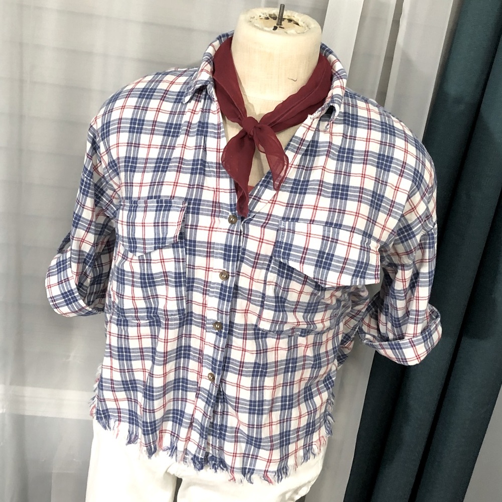 Women’s Distressed Plaid button down